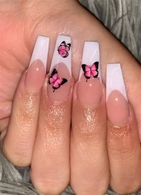 white french tip with butterflies